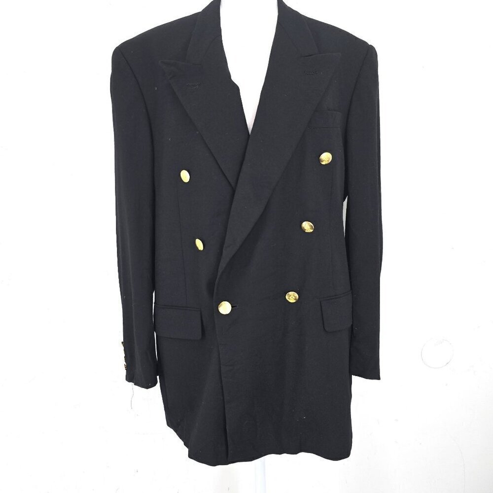 Austin ReedJacobsons Double Breasted Gold Button Wool Black Blazer Men Size 40R